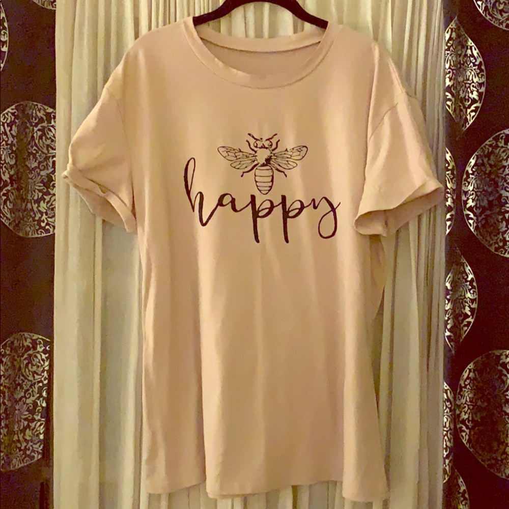 “Bee Happy” XL nude t-shirt with black writing